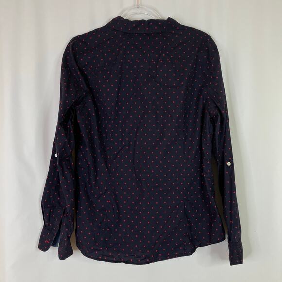 Talbots | Navy Red Polka Dot 100% Cotton Button Up Shirt Womens 14 - Picture 7 of 7